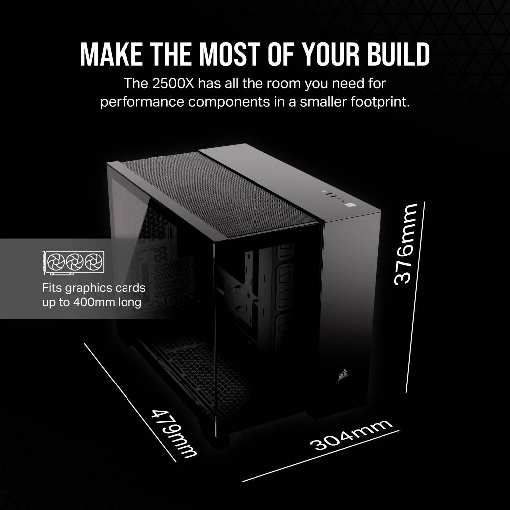 Corsair 2500X, Midi Tower, PC, Noir, ATX, Plastique, Acier, Verre trempé, 18 cm-10