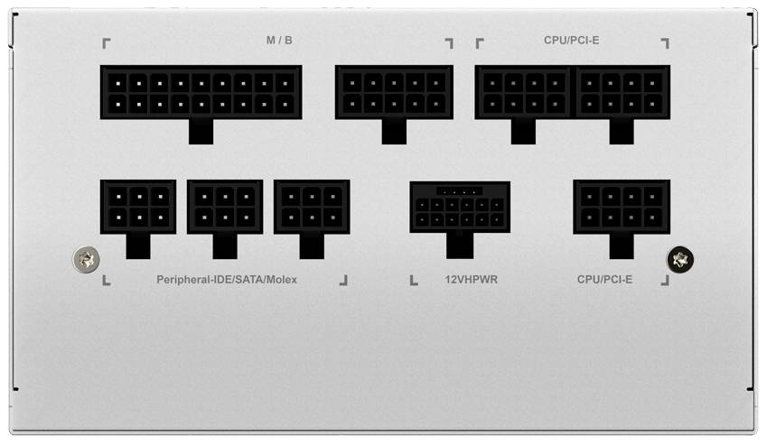 Champ de connexion d'alimentation avec plusieurs interfaces pour carte mère, processeur, périphériques et connecteurs SATA/Molex.