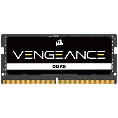 Une carte mémoire RAM Corsair Vengeance DDR5 au design noir avec un accent jaune.