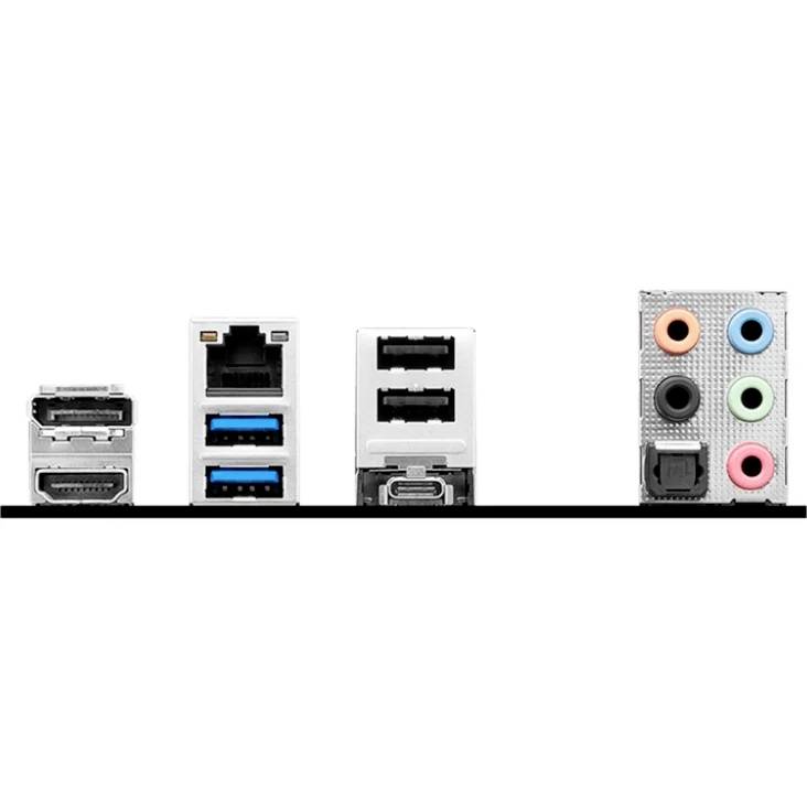 Verso d'une carte mère avec des ports USB, Ethernet, audio et HDMI.