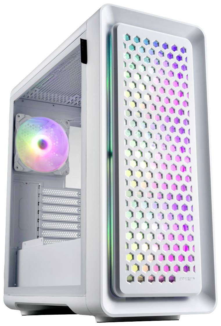 Tour FSP Fortron CUT593P Boîtier gaming blanc 4 ventilateurs LED pré-installés, filtre anti-poussière, fenêtre latérale-0