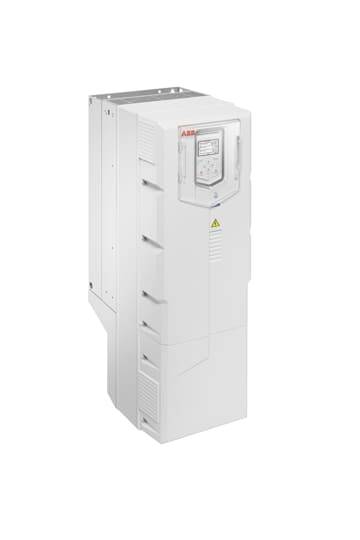 Appareil électrique blanc avec un panneau avant gris et un panneau de commande. Le logo 'ABB' est situé en haut à gauche. Utilisé pour le contrôle de machines.