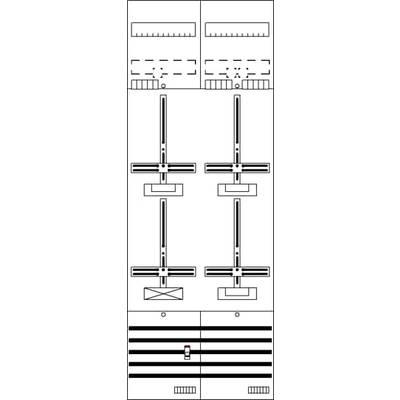 Un schéma de circuit détaillé avec plusieurs rangées d'interrupteurs, quelques lignes connectées et un interrupteur rouge distinctif au centre.