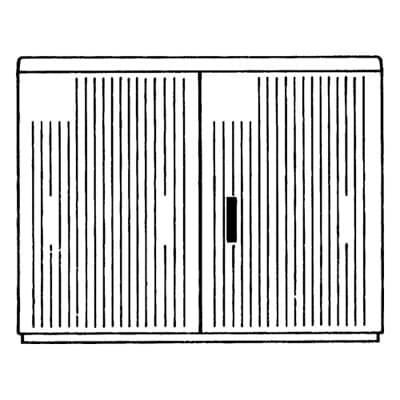 Un placard simple avec des motifs de rayures verticales et deux portes coulissantes.
