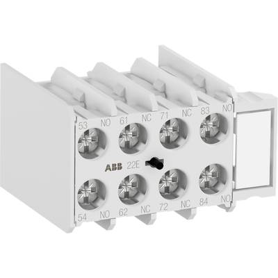 Un module de relais à huit pôles dans un boîtier gris, avec des bornes de connexion étiquetées de 53 à 84 et la marque 'ABB 22E' au centre.