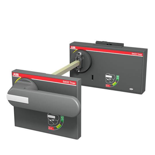 Deux boîtiers électriques noirs d'interrupteurs, l'un avec une longue connexion, tous deux portant des marquages rouges et verts et le logo ABB.