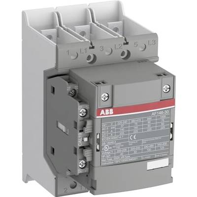 Un contacteur électrique gris ABB à trois bornes (L1, L2, L3) avec plaque signalétique, adapté aux applications industrielles.