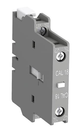 Module relais gris, rectangulaire, avec des bornes visibles sur les côtés et portant l'inscription 'CAL 18'.