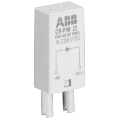 Bloc de relais ABB CR-P/M 22 pour applications 6-230 V DC. Boîtier rectangulaire blanc avec bornes de connexion en bas.