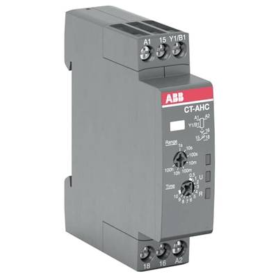 Relais temporisé ABB CT-AHC avec plages horaires réglables et régulateurs en façade, adapté aux applications industrielles.