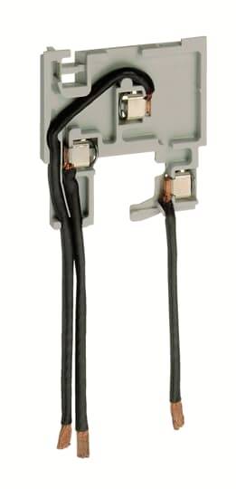 Module de connexion électrique à trois fils de cuivre et boîtier en plastique gris, utilisé pour le raccordement dans les systèmes électriques.
