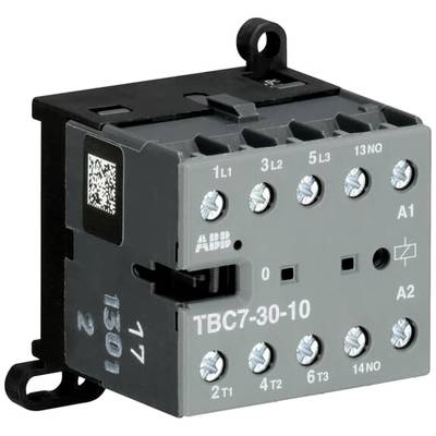 Un contacteur électrique gris avec plusieurs bornes de connexion et des étiquettes telles que 'TBC7-30-10'.