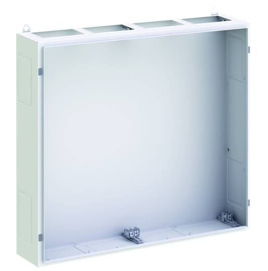 Cadre de boîtier métallique de forme rectangulaire avec des bords ouverts et des éléments de fixation, adapté pour les installations électroniques.
