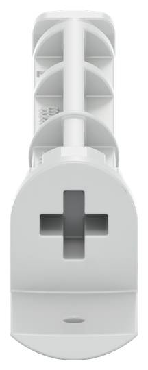 Un chevillet en plastique blanc avec une forme en croix à l'avant, probablement utilisé pour la fixation de vis sur un mur.