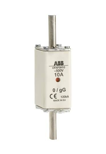 Protection électrique ABB OFAF010, 500V, 10A, avec marquage CE, fabriquée pour des applications de protection électrique en Europe.