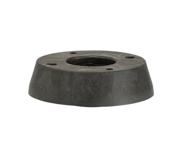 Base ronde et plate en métal avec une ouverture centrale, probablement un composant d'une machine ou d'un mécanisme.