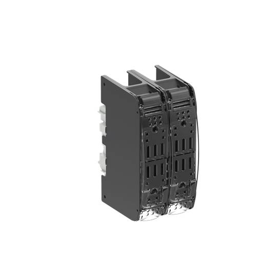 Un support de disjoncteur double en plastique noir et gris, adapté aux installations électriques industrielles.