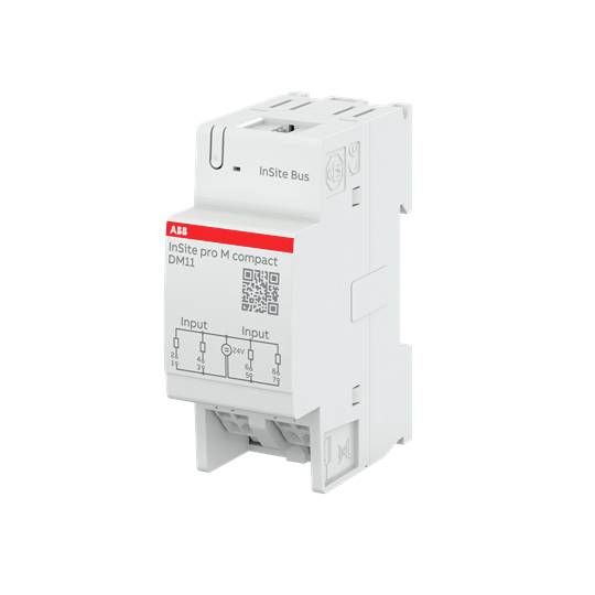 Un convertisseur de mesure électrique blanc de la marque ABB portant l'inscription 'InSite pro M compact DM11', mettant en évidence ses bornes d'entrée.
