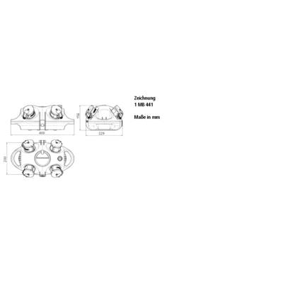 Dessin technique d'un composant avec quatre connexions à vis, dimensions : 400x229x200 mm, annotation 'Dessin 1 MB 441'.