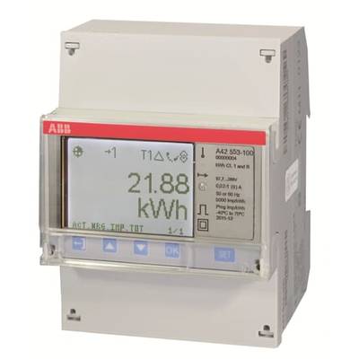 Un compteur électrique gris affiche '21,88 kWh' sur son écran. Quelques touches en bas permettent différents réglages.
