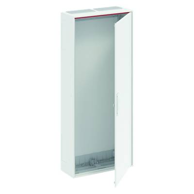 Un placard métallique blanc ouvert avec une porte légèrement inclinée vers la droite. Adapté pour le rangement d'appareils électriques.