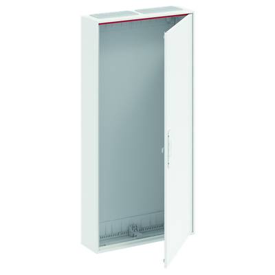 Armoire métallique blanche et ouverte avec porte pivotante verticale, adaptée au rangement d'équipements techniques ou de matériaux.