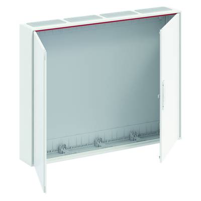 Armoire électrique blanche ouverte avec deux portes ouvertes et espace intérieur vide. Adaptée pour les installations électriques.