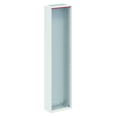 Boîtier rectangulaire vide de couleur blanche avec des accents rouges en haut. Adapté pour l'installation d'équipements électriques.