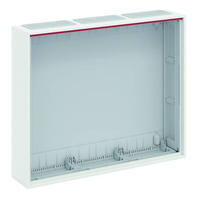 Un boîtier métallique blanc rectangulaire vide avec face avant ouverte, adapté comme coffret de distribution ou boîtier pour installations techniques.