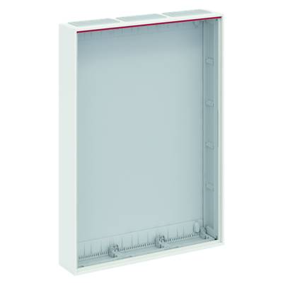 Armoire métallique, blanche, verticale, vide, avec façade lisse et enfoncements latéraux. Adaptée au montage ou aux besoins électriques.