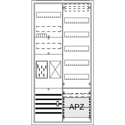 Schéma de répartiteur électrique avec différents interrupteurs, fusibles et une zone marquée portant l'inscription APZ.