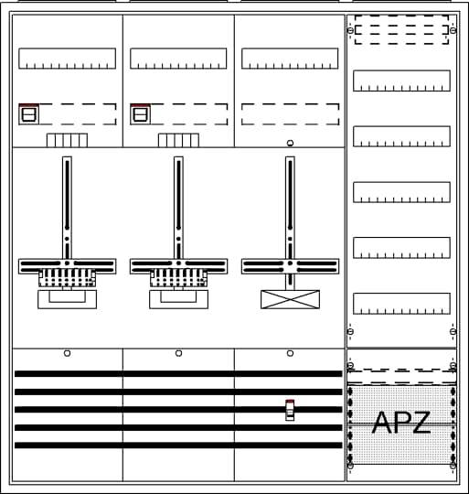 Plan d'aménagement d'une zone industrielle comprenant plusieurs bâtiments, des parkings et une surface séparée portant l'inscription APZ.