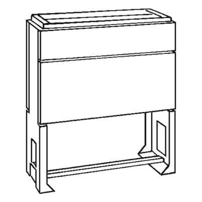 Illustration d'un boîtier rectangulaire de type boîte, avec une zone inférieure ouverte et des angles arrondis.