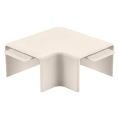 Connecteur d'angle beige en plastique pour relier des goulottes de câbles dans les bâtiments. Adapté pour un cheminement de câbles propre et discret.
