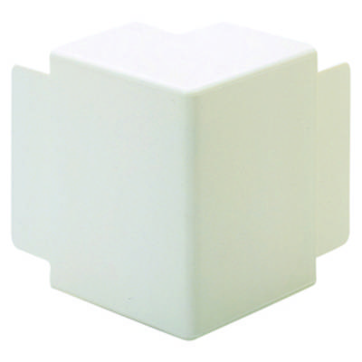 Forme 3D blanche rectangulaire formant un angle droit avec trois surfaces qui se croisent.