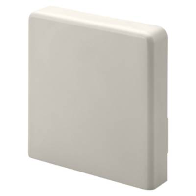 Couverture blanche, carrée, légèrement arrondie. Adaptée pour une fixation murale, sert de protection ou de cache pour des installations techniques.