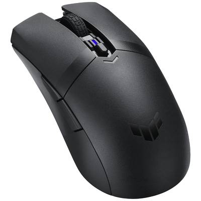 Une souris d'ordinateur noire avec une molette texturée et un design simple et moderne.