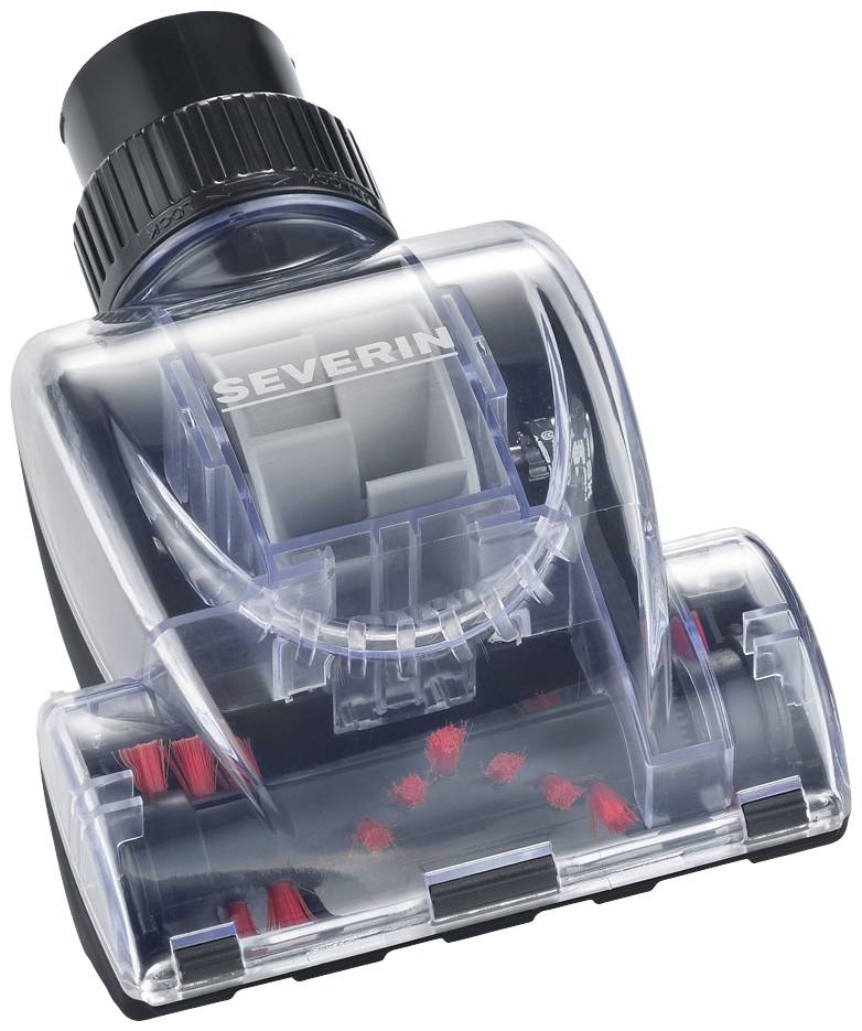 Embout d'aspirateur à main Severin avec boîtier transparent et brosse rotative visible, conçu pour un nettoyage précis.
