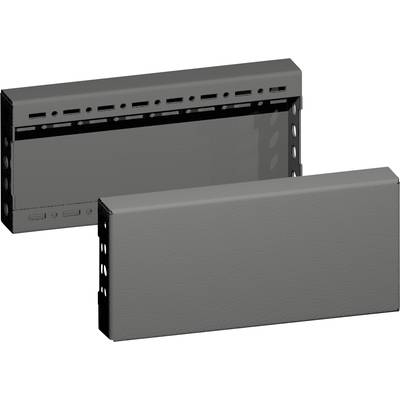 Deux boîtes rectangulaires en métal gris avec des fentes de ventilation et des trous de vis, adaptées pour l'installation dans des appareils électroniques.
