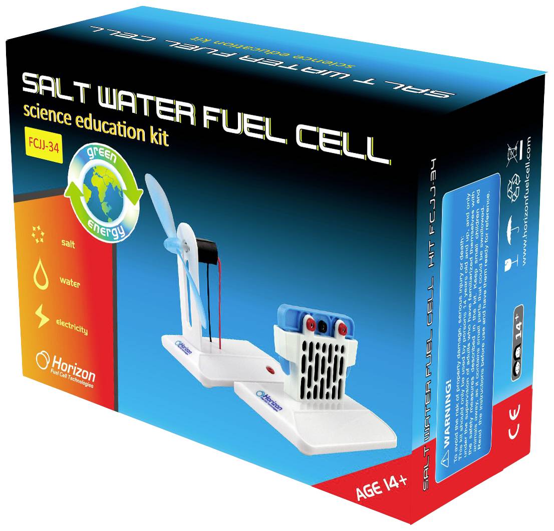 Kit de pile à combustible à eau salée pour l'éducation scientifique, pour groupe d'âge 14+, montrant une pile à combustible fonctionnelle pour les énergies renouvelables.