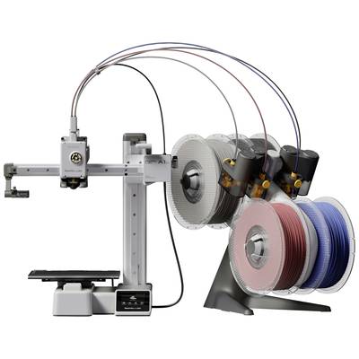 Imprimantes 3D avec bobines de différentes couleurs ; les filaments sont introduits dans la machine.
