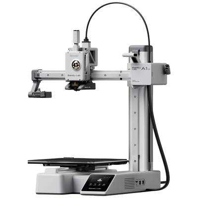 Un imprimante 3D moderne à configuration verticale, avec tête d'impression à gauche, connectée électriquement, reposant sur une base rectangulaire.