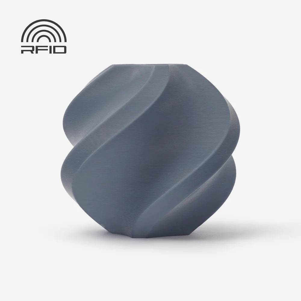 Antenne RFID grise en spirale sur fond blanc, au design épuré, symbole de communication sans fil.