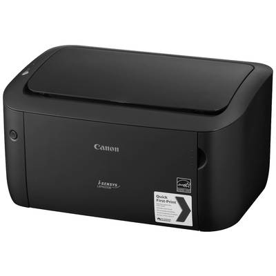 Un imprimante noir Canon i-SENSYS est posé sur une surface. L'imprimante a un design compact et convient parfaitement à une utilisation bureautique.