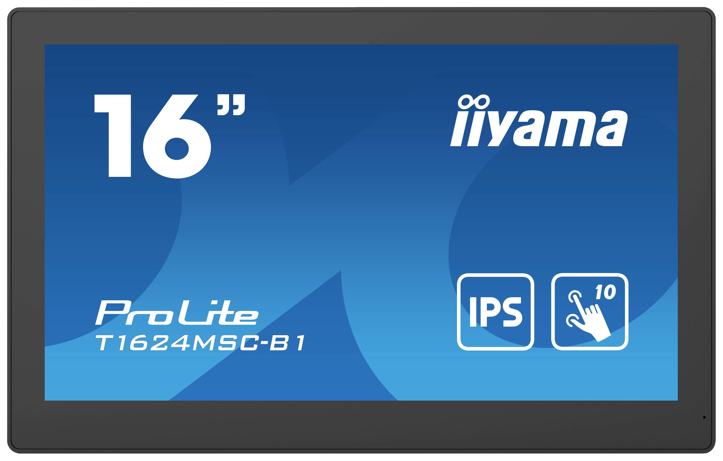 Écran de moniteur de 16 pouces, marque iiyama, modèle ProLite T1624MSC-B1, fonctions : écran IPS, écran tactile 10 points.