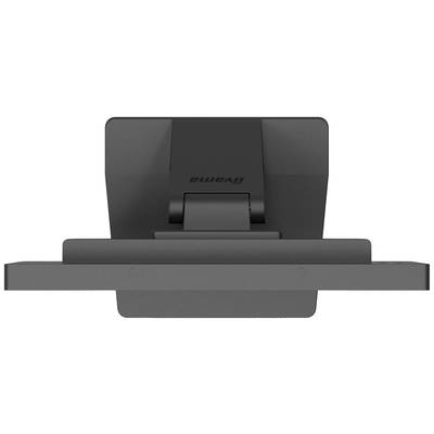 Vue arrière d'un moniteur noir, montrant la charnière et le support. Design épuré et minimaliste.