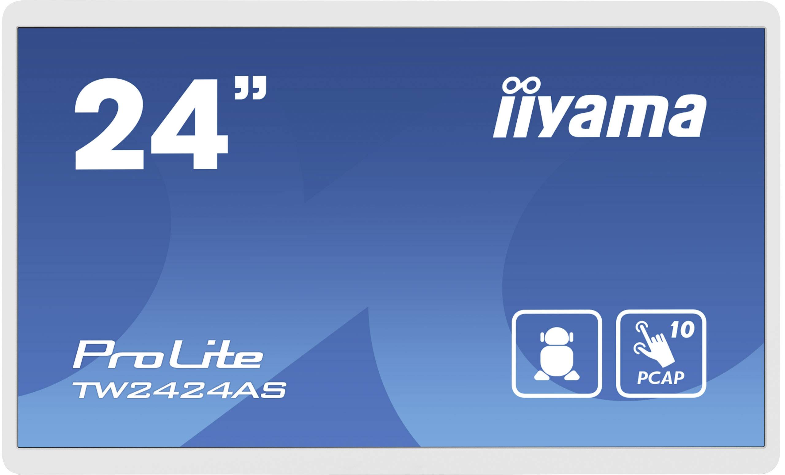 L'écran affiche un modèle iiyama ProLite de 24 pouces TW2424AS avec technologie PCAP.