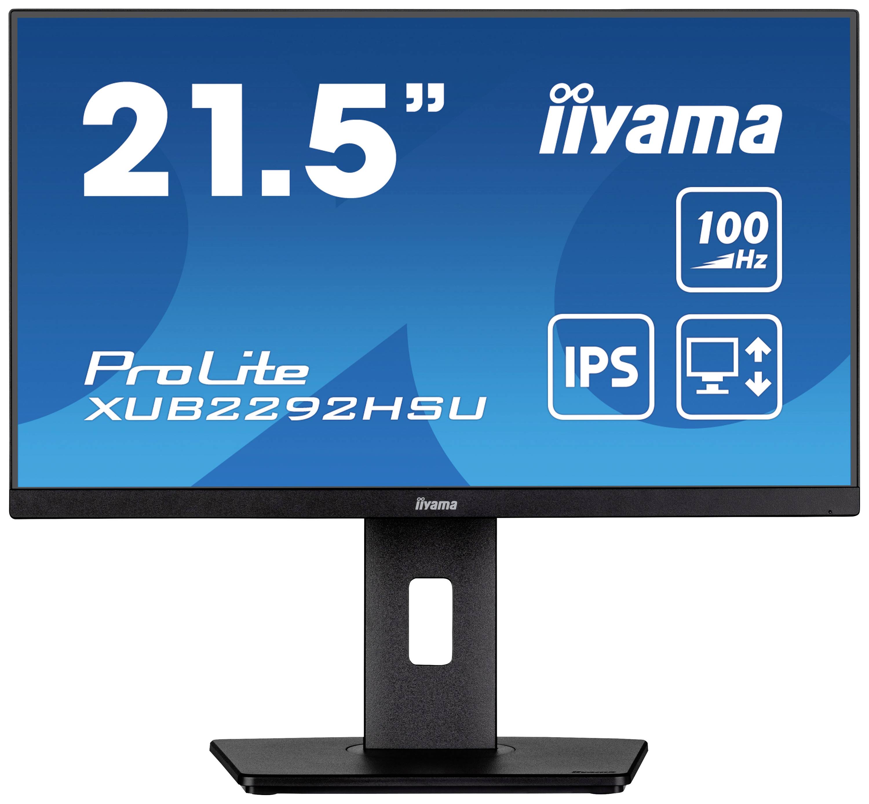Un écran d'ordinateur noir de marque iiyama, modèle 'ProLite XUB2292HSU', de 21,5 pouces, 100 Hz, avec technologie IPS.