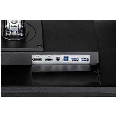 Dos d'un moniteur avec des ports : DisplayPort, HDMI, USB-B et deux ports USB-A.