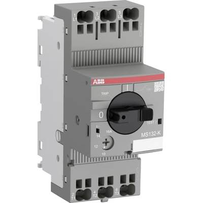 'Interrupteur de protection moteur gris et blanc avec bouton rotatif et bouton de test, modèle MS132-K, affichant les réglages de contrôle de puissance et de sécurité.'